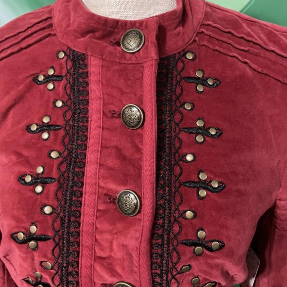 FREE PEOPLE crushed velvet heavyweight MILITARY style jacket in RIO RED sz S-NWT - Picture 5 of 15